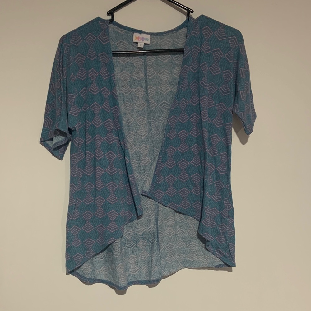 LuLaRoe Blue and Pink Patterned Bianka Cardigan